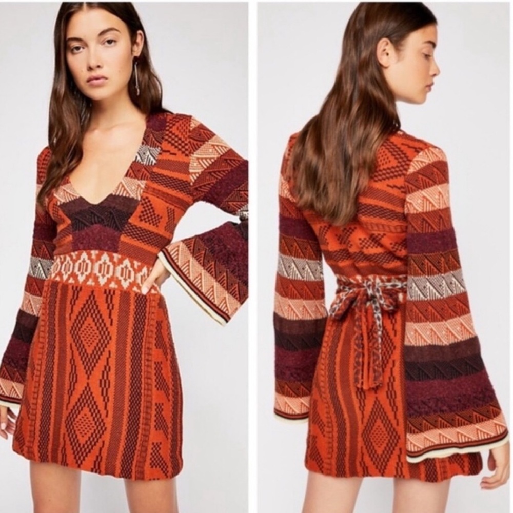 Free People Patchwork Sweater Dress Sz S